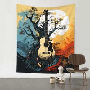 ALHAAHLL Guitar Abstract Yin Yang Vintage Tapestry Vertical Wall Hanging Tapestries For Home Bedroom Living Room Dorm Aesthetic Decor 60 X 51 Inches