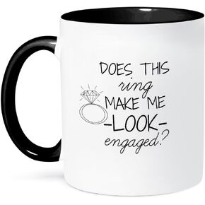 3dRose Does This Ring Make Me Look Engaged Black With White Background Mug, 11 oz