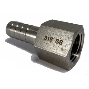 316 Stainless Steel 1/2" Inch NPT Female to 1/2" Inch Barb Adapter - Taper Hex Thread for Air, Liquid, Water, Oil or Hydraulic Fitting - Industrial Air Tool Hose or Pipe Connections 316SS