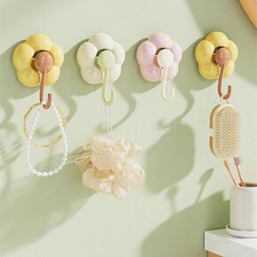 Sucker Wall Hooks 3 pcs Utility Hook Heavy Duty Suction Cup Wall Hangers for Towel Keys Bags Multicolor Flower Hook for Backpack Hat Scarf Drill & Nail Free Storage Hooks for Kitchen Bathroom Porch