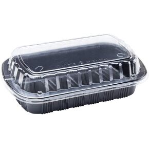 Karat Half Slab Black PP Plastic Rib Container with Clear OPS lid - 100 ct