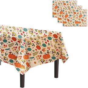 مفرش طاولة عيد الشكر من البلاستيك مقاس 54 × 108 بوصة، 3 عبوات غطاء طاولة يقطين الخريف للاستعمال مرة واحدة، مفرش طاولة مستطيل من ورق ماربل برتقالي لتزيين طاولة عيد الشكر في الخريف in Kuwait