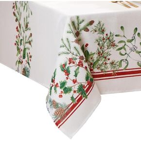 Elrene Home Fashions Winter Holiday Berry Bordered Wrinkle Resistant Tablecloth, Decorative Christmas Table Cover, 60" X 144", Rectangle