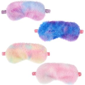 Plush Sleeping Eye Mask, 4 Pcs Colorful Soft Furry Sleep Mask Comfortable Night Blindfold Elastic Faux Fur Eye Shade Cover for Women Girls Travel Sleepover Nap Slumber Party Supplies (Rainbow Color) in Saudi Arabia
