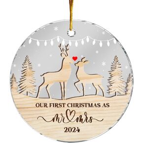 Wedding Gifts for Couples 2024 - Mr and Mrs Gifts - Wedding Registry Gifts Ideas - Wedding Gifts for Newlyweds, Bride - Bridal Shower Gifts - First Christmas Married Ornament 2024 Wooden and Acrylic