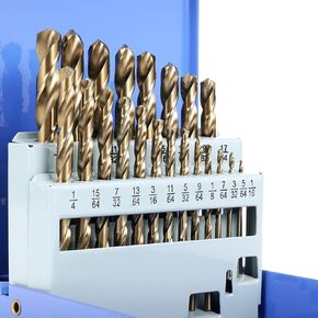 Cobalt Drill Bit Set for Hardened Metal and Stainless Steel, 29Pcs M35 High Speed Steel Twist Jobber Drill Bits 1/16"-1/2", with Metal Index Storage Box