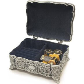 Antique Emboss Alloy Metal Jewelry Music Box Wind Up and Golden Movement Music Box for Christmas/Birthday/Valentine's Day/Mother's Day (Happy Birthday)