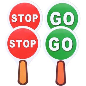4 PCS Double Sided Stop And Go Sign, Handheld Sign Lights Red & Green Stop Sign Traffic Paddle Traffic Light Party Decorations 9.8 X 5.9" Sign With Handle Crossing Guard Stop Sign for Traffic Safety