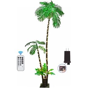 Artificial Palm Trees for Outside Patio,Lighted Palm Tree 6Ft LED Christmas Tree Fake Tropical Plant Light for Tiki Bar Pool Porch Deck Party