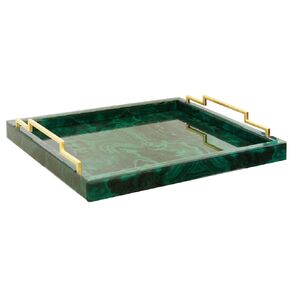 Malachite Tray - Malachite Veneer on Glass - Brass Handles