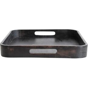 Bloomingville Decorative Wood 2 Handles, Distressed Black Tray