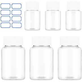 6 PCS Clear Pill Bottle 30/80ml Empty Reagent Bottle Sample Jar Plastic Medicine Container with Cap Refillable Tablet Storage Holder Small Travel Pill Case Chemical Organizer for Liquid Solid