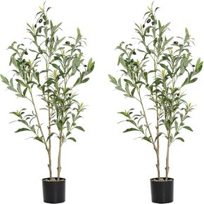 Artificial Olive Tree 5ft Tall with Natural Wood Trunk and Lifelike Fruits,Artificial Tree Faux Silk Plant for Home Office Decor Indoor Faux Tree-Set of 2