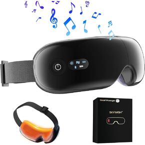 Eye Massager with Heat, Bluetooth Music, Air Compression, Vibration, USB Rechargeable, Foldable Eye Mask, Comfortable Wear, Ideal for Eye Fatigue, Eye Care Birthday Gifts(Black)