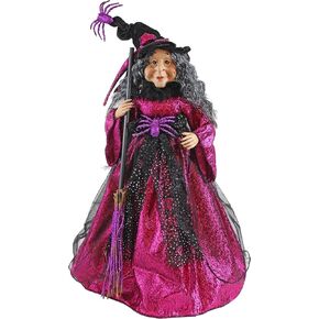 Windy Hill Collection 18" Black, Pink & Purple Sparkle Tabletop Fabric Halloween Fall Harvest Witch Collectible Figure Figurine Plastic Cone Body 911816