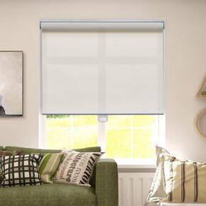 Light Filtering Roller Shades for Windows Solar Shade Thermal Insulated Fabric Roller Blinds with Spring System, Easy to Install Sheer Shades for Bedroom Office Door, White/Linen 1% Openness