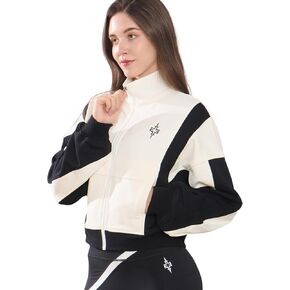 Women's Full Zip Up Cropped Jackets Silm Fit Yoga Jacket Long Sleeve Workout Jacket with Pockets