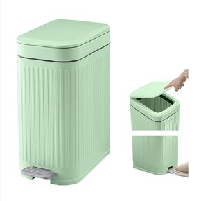 Small Bathroom Trash Can with Lid, Press-Top Lid & Foot Pedal 2-in-1 Garbage Can, 2.6 Gal Plastic Wastebasket Soft Close, Dog proof, Slim Step-On Trash Bin for Kitchen, Office, Bedroom, Dorm-White-10L