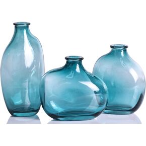 Set of 3 Green Glass Bud vases, Modern Decorative Fresh Flowers Small vase for Home Table Centerpiece Wedding Party Office Kitchen Shelf Decoration Bulk Mini vase.