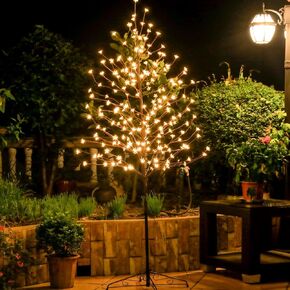 Sakura Cherry Blossom Tree Lights 6.5FT Lighted Bonsai Tree, Plug Powered, 208 LED Artificial Tree Decorations for Bedroom Home Decor Room Office Party Wedding Christmas Xmas Decorations
