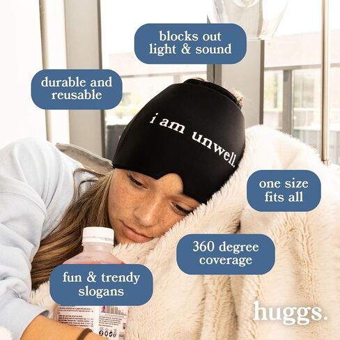 Huggs Migraine Relief Cap - I Am Unwell - Cooling Gel Head Wrap, Cold Compress Cap for Headache, Stress, & Tension in Saudi Arabia