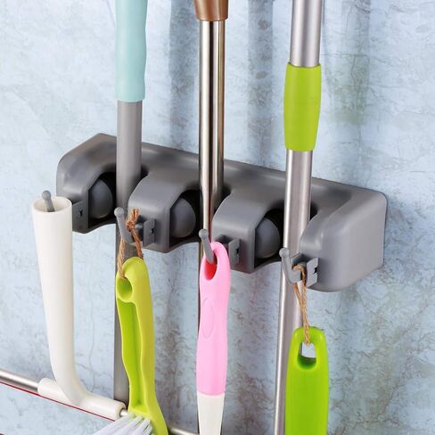 Mop and Broom Holder, Wall Mounted Garden Tool Storage Tool Rack Storage & Organization for Your Home, Closet, Garage and Shed (3Hole 4hanging) in Saudi Arabia