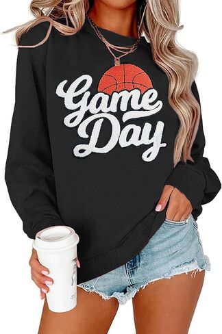 Basketball Game Day Sweatshirt for Women Game Day Chenille Patch Shirts Basketball Graphic Long Sleeve Tops in Saudi Arabia