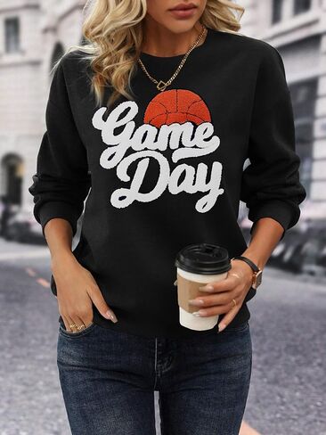 Basketball Game Day Sweatshirt for Women Game Day Chenille Patch Shirts Basketball Graphic Long Sleeve Tops in Saudi Arabia