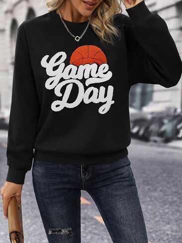 Basketball Game Day Sweatshirt for Women Game Day Chenille Patch Shirts Basketball Graphic Long Sleeve Tops in Saudi Arabia
