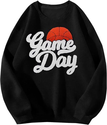 Basketball Game Day Sweatshirt for Women Game Day Chenille Patch Shirts Basketball Graphic Long Sleeve Tops in Saudi Arabia