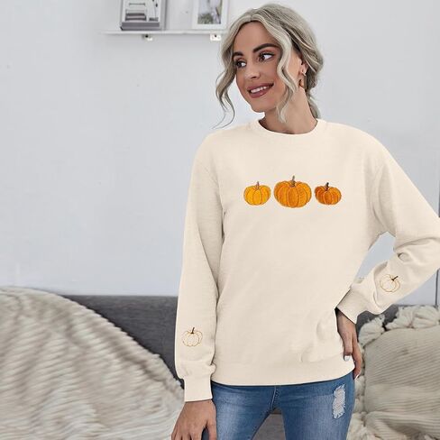 JINTING Pumpkin Sweatshirt for Women Crewneck Fall Sweatshirts Autumn Graphic Tee Shirt Halloween Long Sleeve Top in Saudi Arabia