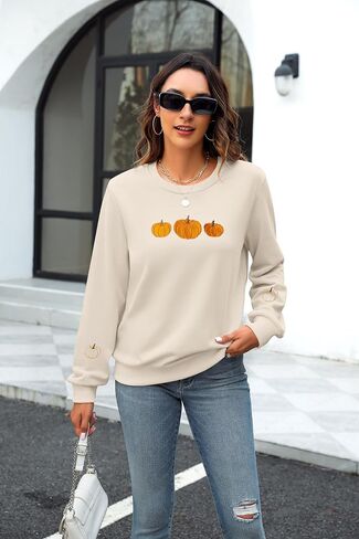 JINTING Pumpkin Sweatshirt for Women Crewneck Fall Sweatshirts Autumn Graphic Tee Shirt Halloween Long Sleeve Top in Saudi Arabia