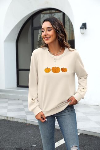 JINTING Pumpkin Sweatshirt for Women Crewneck Fall Sweatshirts Autumn Graphic Tee Shirt Halloween Long Sleeve Top in Saudi Arabia