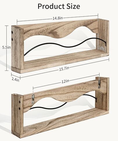 Sapowerntus Nursery Shelves for Wall, Wood Bookshelf Magazine Holder Kids Baby Room Shelf Organizer Nursery Decor, Rustic Vinyl Record Rack with Curve Rail Wave Design, Set of 2 in Kuwait