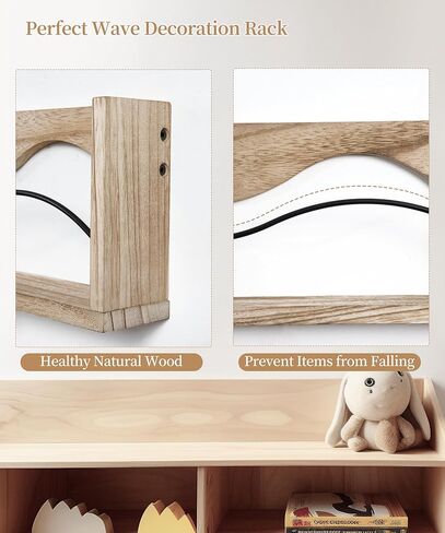 Sapowerntus Nursery Shelves for Wall, Wood Bookshelf Magazine Holder Kids Baby Room Shelf Organizer Nursery Decor, Rustic Vinyl Record Rack with Curve Rail Wave Design, Set of 2 in Kuwait