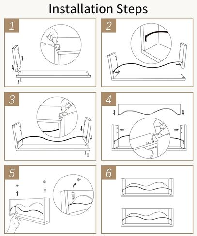 Sapowerntus Nursery Shelves for Wall, Wood Bookshelf Magazine Holder Kids Baby Room Shelf Organizer Nursery Decor, Rustic Vinyl Record Rack with Curve Rail Wave Design, Set of 2 in Kuwait