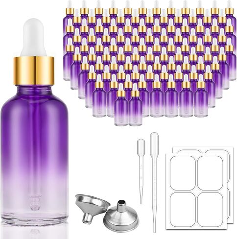 2 oz Dropper Bottle, Purple Glass Eye Dropper Bottles with Golden Top Cap for Essential Oils, 24 pack Tincture Bottle with Labels and Funnel in Saudi Arabia