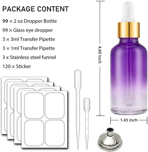 2 oz Dropper Bottle, Purple Glass Eye Dropper Bottles with Golden Top Cap for Essential Oils, 24 pack Tincture Bottle with Labels and Funnel in Saudi Arabia