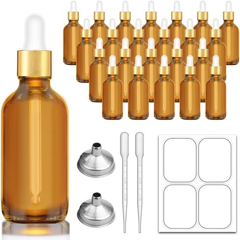 2 oz Dropper Bottle, Purple Glass Eye Dropper Bottles with Golden Top Cap for Essential Oils, 24 pack Tincture Bottle with Labels and Funnel in Saudi Arabia