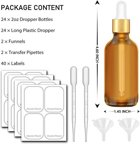 2 oz Dropper Bottle, Purple Glass Eye Dropper Bottles with Golden Top Cap for Essential Oils, 24 pack Tincture Bottle with Labels and Funnel in Saudi Arabia