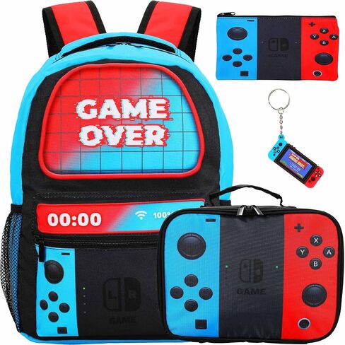 4PCS Super Bros Backpack Lunchbag Set - 17inch Kids Mari-o Game Schoolbag Lunch bag Stationery bag Set Cartoon Shoulder Backpack Birthday Back to School Gift for Boys and Girls in Saudi Arabia