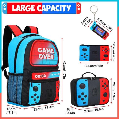 4PCS Super Bros Backpack Lunchbag Set - 17inch Kids Mari-o Game Schoolbag Lunch bag Stationery bag Set Cartoon Shoulder Backpack Birthday Back to School Gift for Boys and Girls in Saudi Arabia