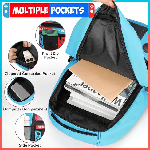 4PCS Super Bros Backpack Lunchbag Set - 17inch Kids Mari-o Game Schoolbag Lunch bag Stationery bag Set Cartoon Shoulder Backpack Birthday Back to School Gift for Boys and Girls in Saudi Arabia