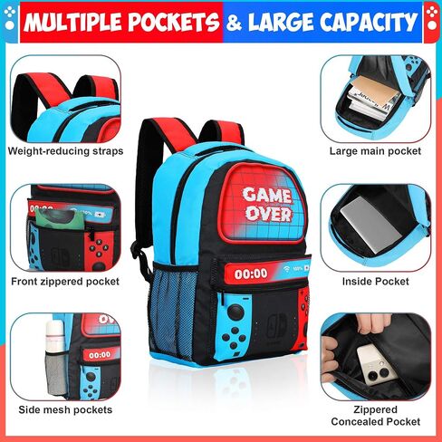 4PCS Super Bros Backpack Lunchbag Set - 17inch Kids Mari-o Game Schoolbag Lunch bag Stationery bag Set Cartoon Shoulder Backpack Birthday Back to School Gift for Boys and Girls in Saudi Arabia