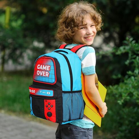 4PCS Super Bros Backpack Lunchbag Set - 17inch Kids Mari-o Game Schoolbag Lunch bag Stationery bag Set Cartoon Shoulder Backpack Birthday Back to School Gift for Boys and Girls in Saudi Arabia