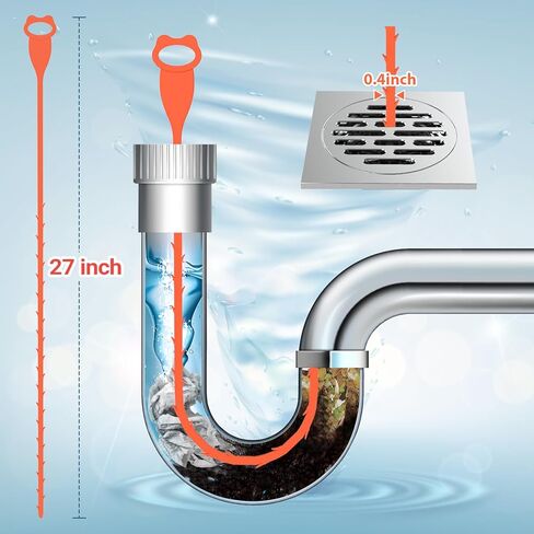 6 Pack 27 Inch Drain Snake Clog Remover, Drain Hair Catcher Sink Snake Drain Cleaner Drain Auger Removal Tool for Shower Kitchen Sink Bathroom Tub Sewer in Saudi Arabia