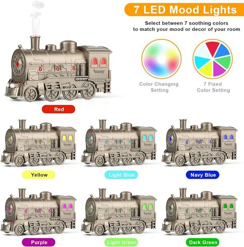 300ML Vintage Train Humidifier and Aromatherapy Diffuser, 7 Colorful LED Light Show, Dual Mist Modes, Effortlessly Controlled by Remote for Your Living Room, Bedroom, Office, Entertainment Area in Saudi Arabia