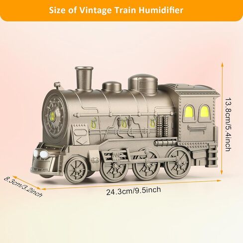 300ML Vintage Train Humidifier and Aromatherapy Diffuser, 7 Colorful LED Light Show, Dual Mist Modes, Effortlessly Controlled by Remote for Your Living Room, Bedroom, Office, Entertainment Area in Saudi Arabia