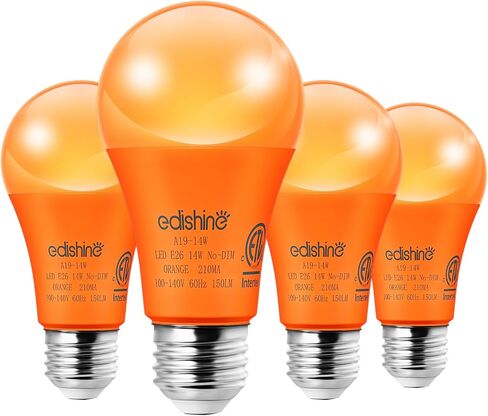 EDISHINE Halloween Orange LED Light Bulbs, 14W Orange Bulb Equivalent 100W Colored Light Bulb, E26 Base A19 Light Bulbs for Halloween Decoration, Holiday Lighting, Porch Patio, 4 Pack in Saudi Arabia