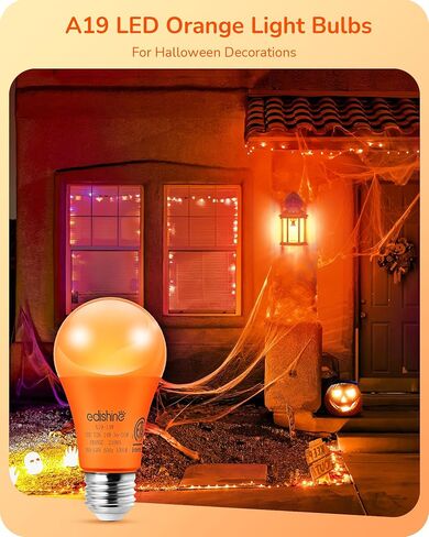 EDISHINE Halloween Orange LED Light Bulbs, 14W Orange Bulb Equivalent 100W Colored Light Bulb, E26 Base A19 Light Bulbs for Halloween Decoration, Holiday Lighting, Porch Patio, 4 Pack in Saudi Arabia
